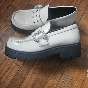Vagabond Cream Lug Sole Loafers with Silver Buckle